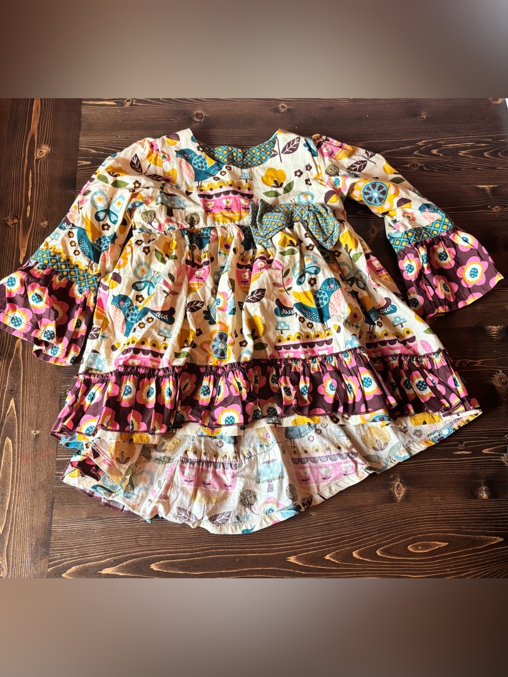 Jelly The Pug Teal, Pink & Yellow Floral Bird Dress